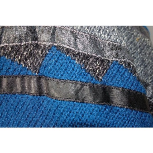 Vintage Snakeskin Leather Sweater Teal Blue & Gray Oversized Cowl Neck Pullover - Picture 7 of 10